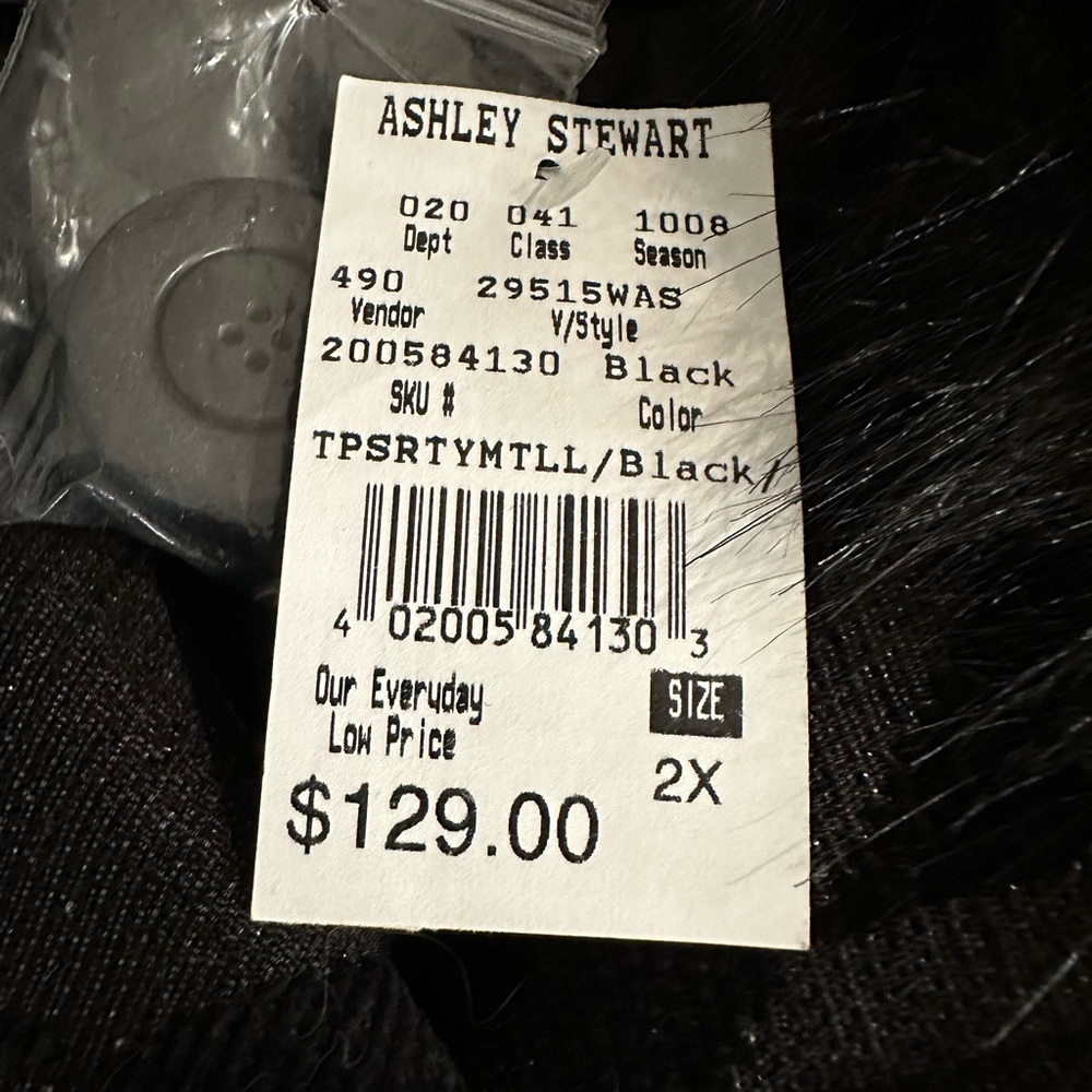 ASHLEY STEWART Designer Full Length Sparkly Black Design Faux Fur Collar, 2 X. - Picture 10 of 13